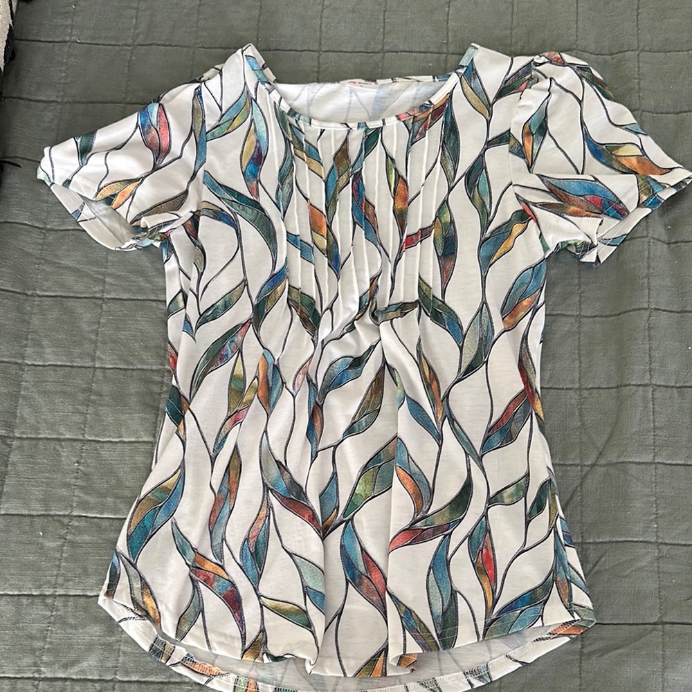 Multi Colored Fitted Ruched Blouse with Peter Pan Collar-only worn once!